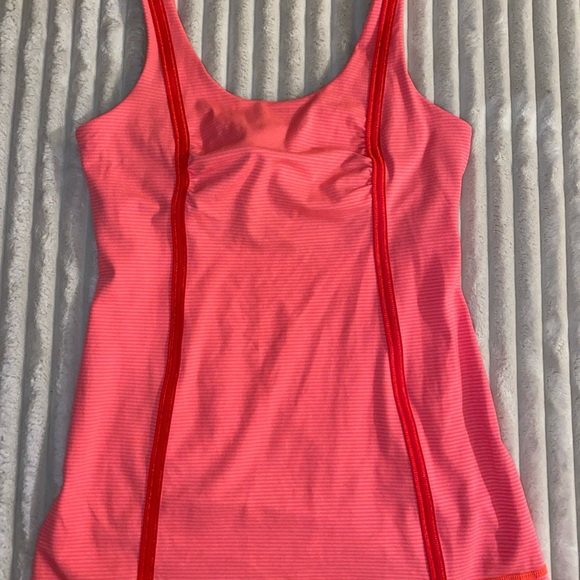 2 LULULEMON WHOLEHEARTED TANK BRIGHT ORANGE/TONKA - BLUE STRIPE SIZE-8 LONG - Picture 8 of 15